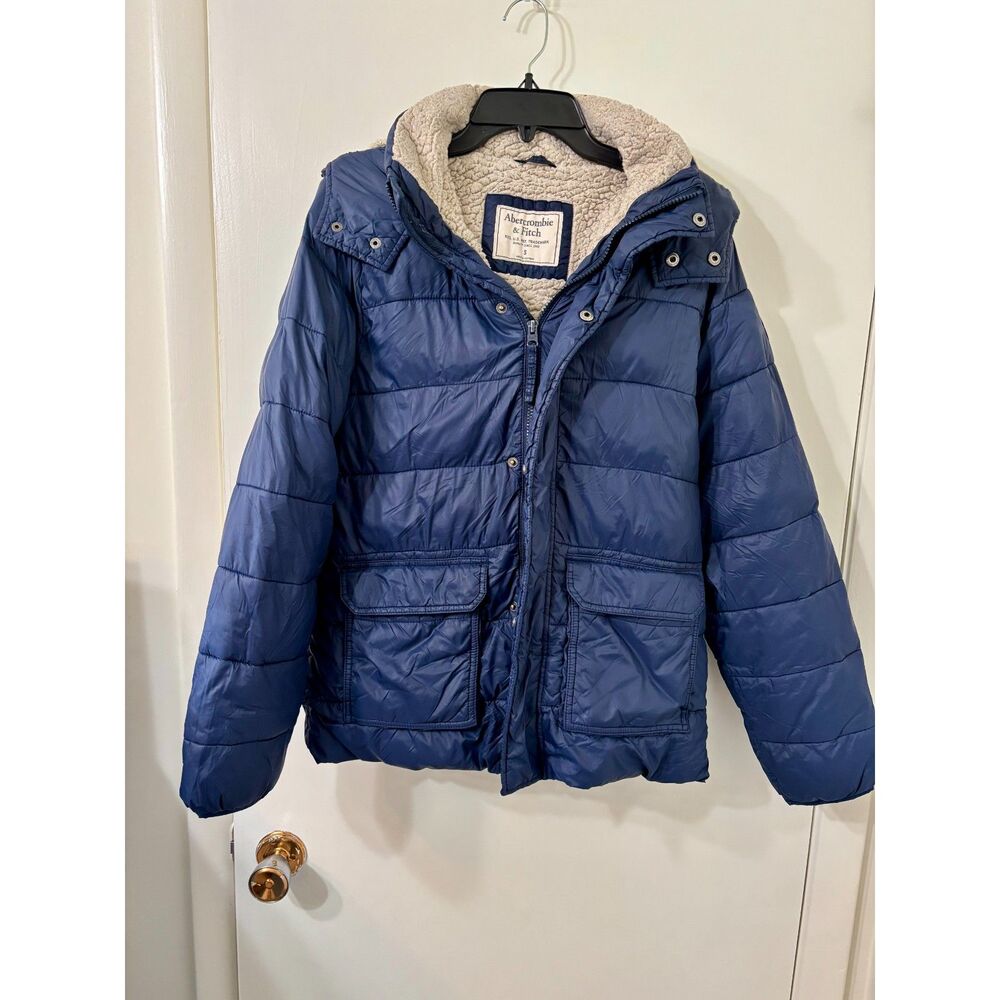 Abercrombie & Fitch Vintage Womens Sz Small Blue Down Filled Fleece Lined Puffer